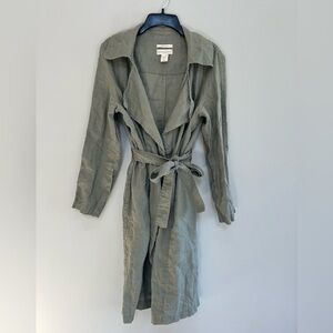 Cynthia Rowley 100% Linen Belted Trench Style Duster Coat, Green Gray, size M